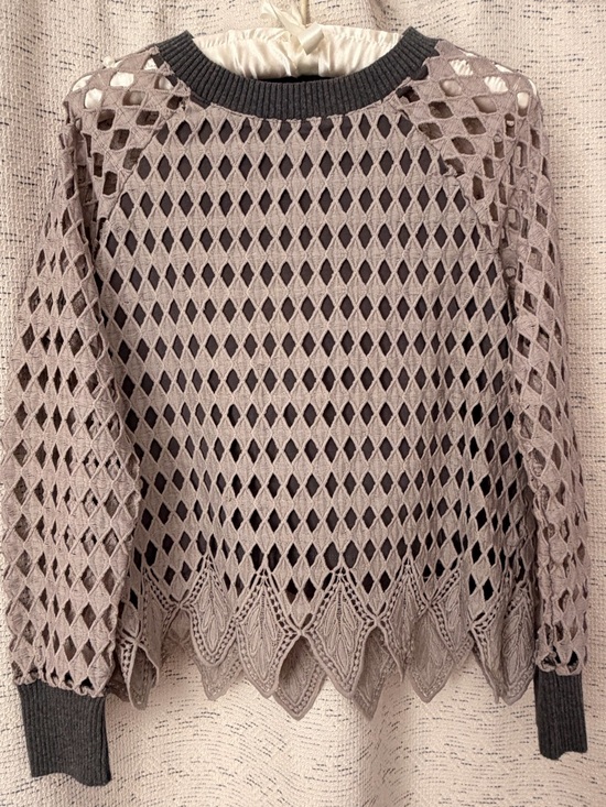 Zara Sweaters - Zara Open-Knit Scoop-Neck Sweater in Gray with Charcoal Trim